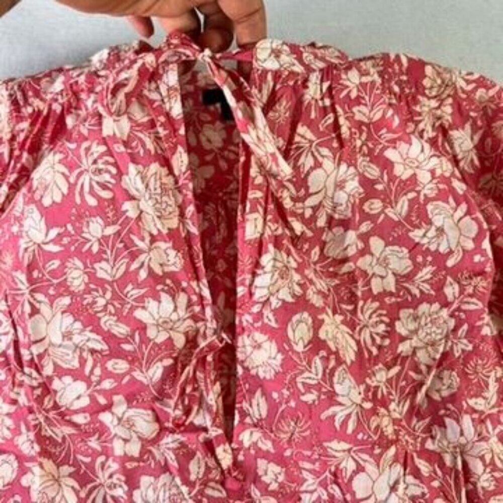 J Crew Cover Up Dress Womens Small Lightweight Long Sleeve Cotton Pink Floral - Picture 3 of 12